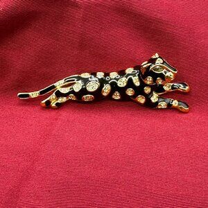VTG Trifari Black Enamel and Crystal Leopard Brooch